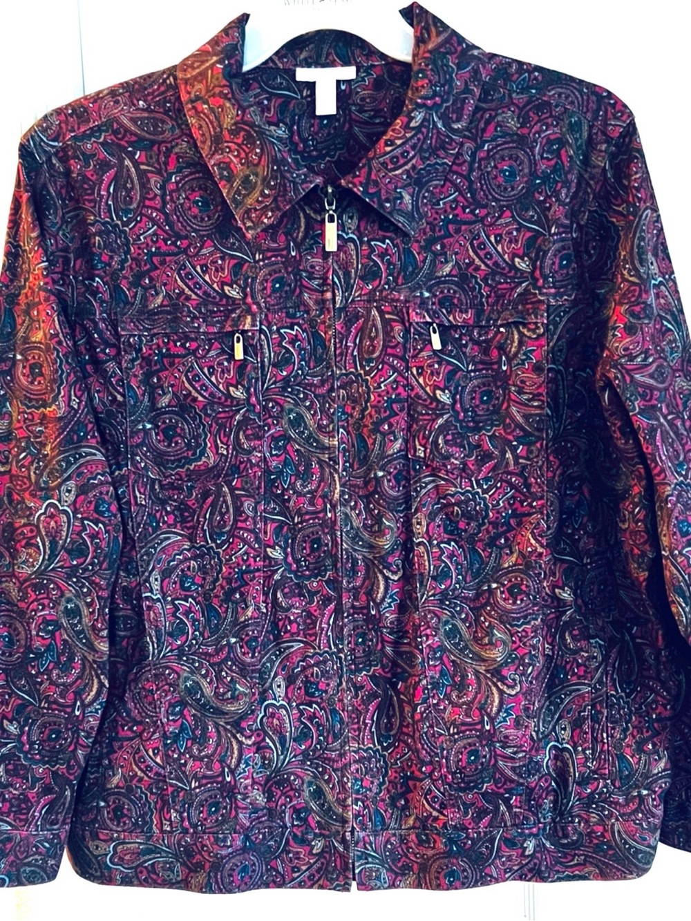 Charter Club Sz 3X Women's Paisley  Print Zipper  Shirt Jacket  Burgundy VTG